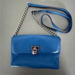 Blue Leather Chain Strap Bag